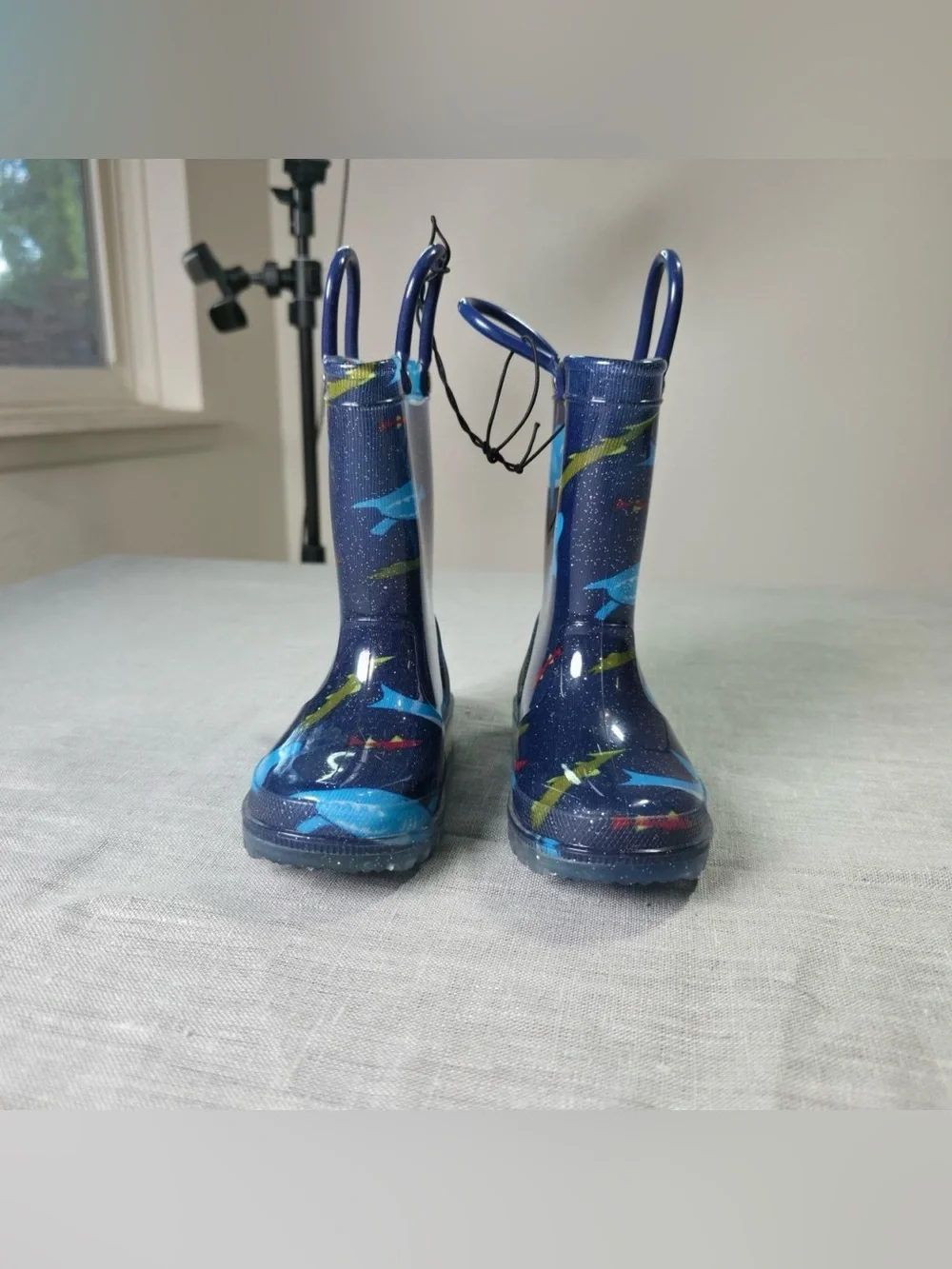 Western Chief Kids Shark Rain Boots Blue Glitter Waterproof Size 7 Youth